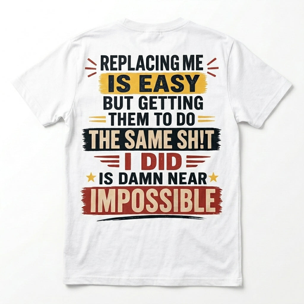Replacing Me Is Easy Funny Motivational Graphic T-Shirt