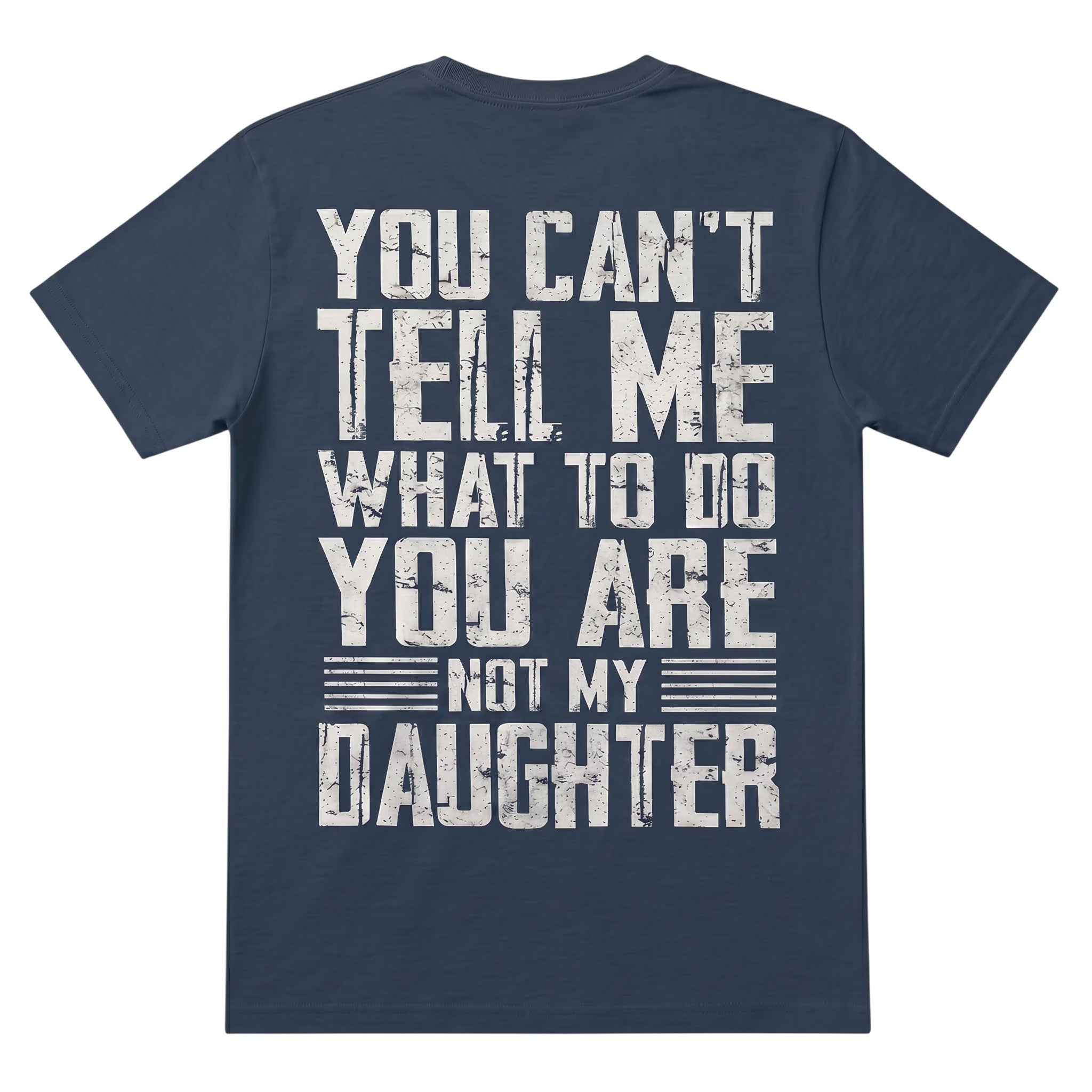 TrendyShift.Com black cotton graphic tee with distressed white typography reading You Can't Tell Me What To Do